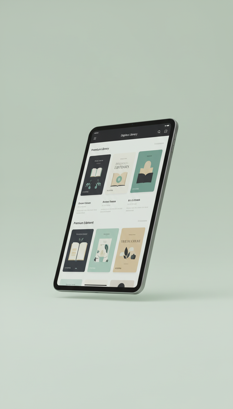 Curated digital library interface with premium editorial selection
